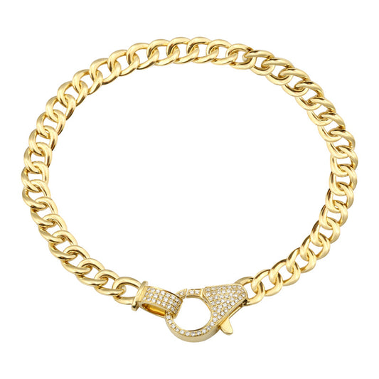 14k Yellow Gold Pave Diamond Lobster Clasp & Bail Link Bracelet