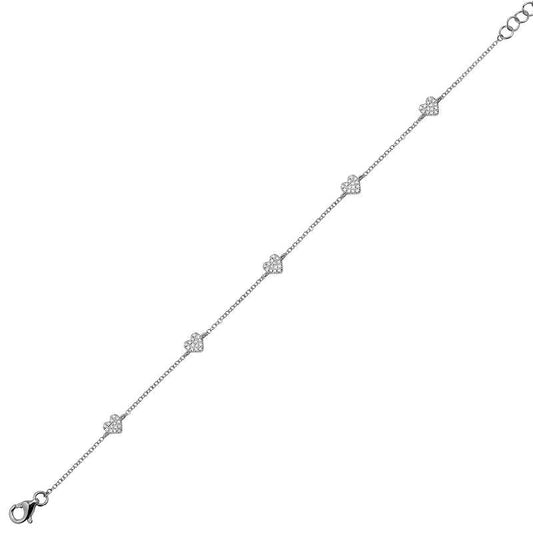 14k White Gold Spaced Heart Diamond Bracelet