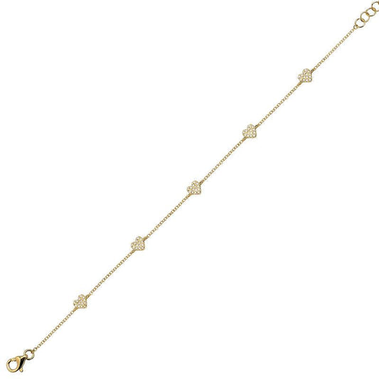 14k Yellow Gold Spaced Heart Diamond Bracelet