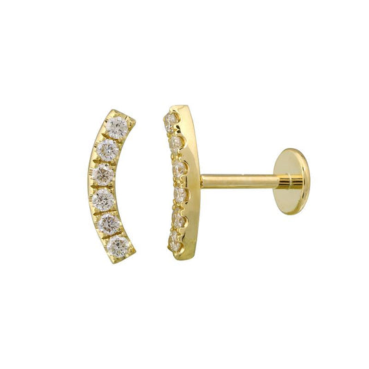 14k Yellow Gold Curved Bar Diamond Flat Back Earrings