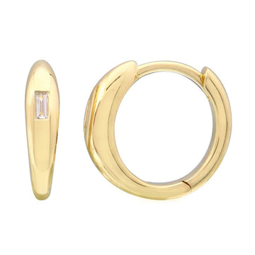 14k Yellow Gold Inlay Baguette Diamond Earrings