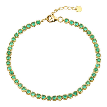 14k Yellow Gold Crown Prong Emerald Tennis Bracelet