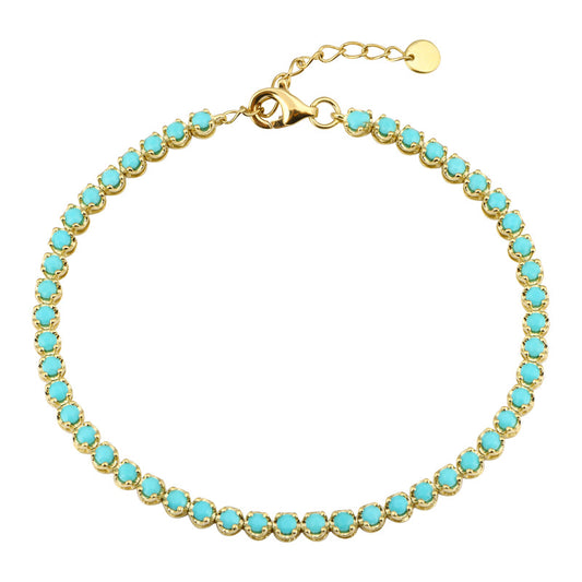 14k Yellow Gold Crown Prong Turquoise Tennis Bracelet