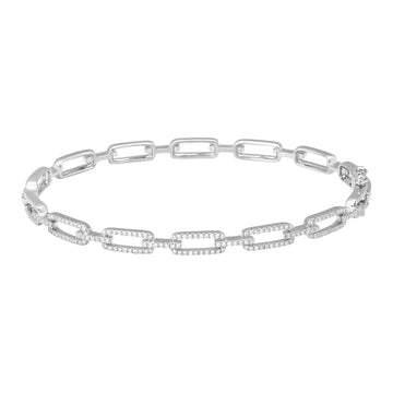 14k White Gold Diamond Link Bangle 4mm