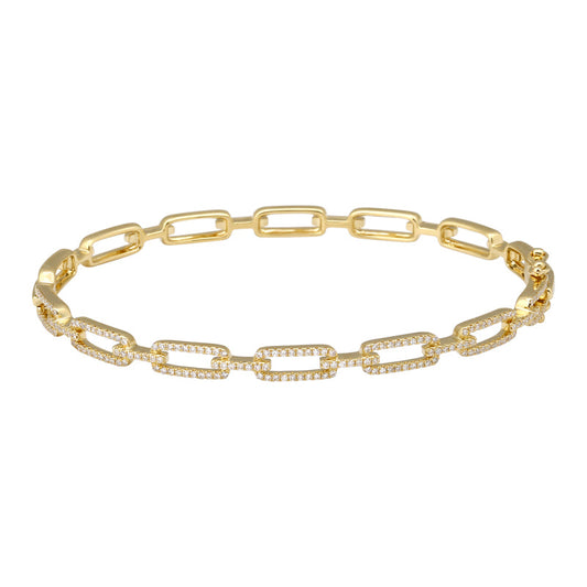 14k Yellow Gold Diamond Link Bangle 4mm