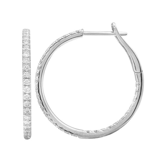 14k White Gold Inside Out Diamond Hoop Earrings 27mm