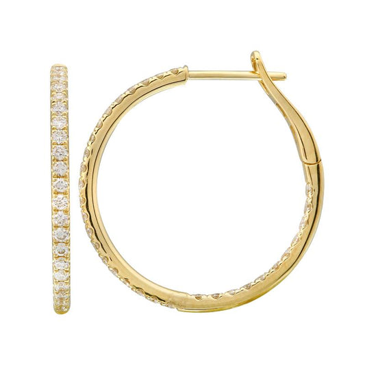 14k Yellow Gold Inside Out Diamond Hoop Earrings 27mm