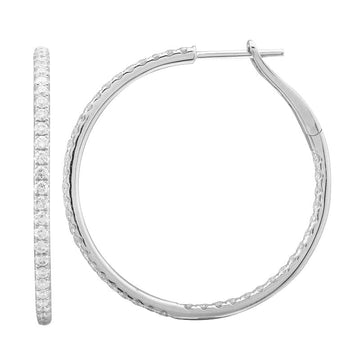 14k White Gold Inside Out Diamond Hoop Earrings 34mm