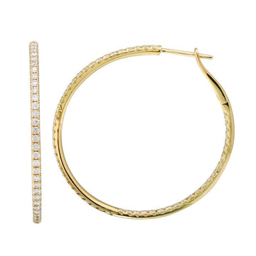 14k Yellow Gold Dainty Inside Out Diamond Hoop Earrings 40mm / 1.75ctw