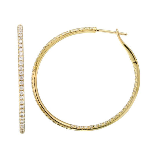 14k Yellow Gold Dainty Inside Out Diamond Hoop Earrings 40mm / 1.75ctw