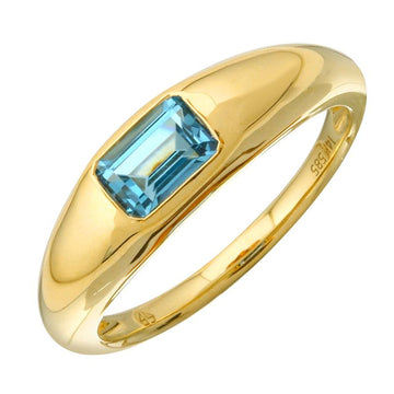 14k Yellow Gold Inlay Emerald Shaped Blue Topaz Ring