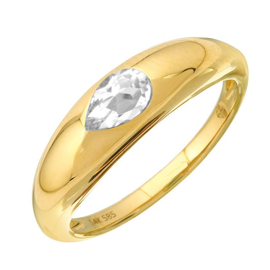 14k Yellow Gold Inlay Pear Shaped White Topaz Ring