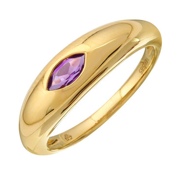 14k Yellow Gold Inlay Marquise Shaped Amethyst Ring