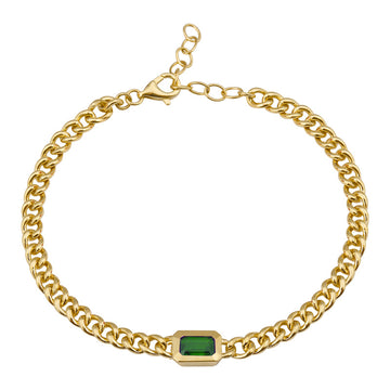 14k Yellow Gold Emerald Link Chain Bracelet