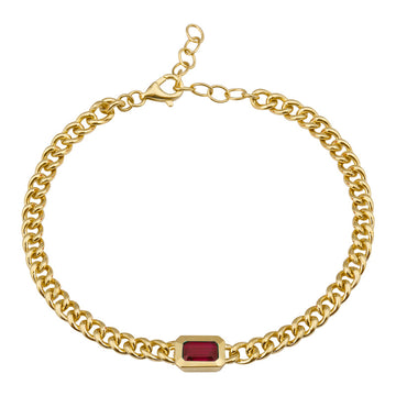 14k Yellow Gold Ruby Link Chain Bracelet