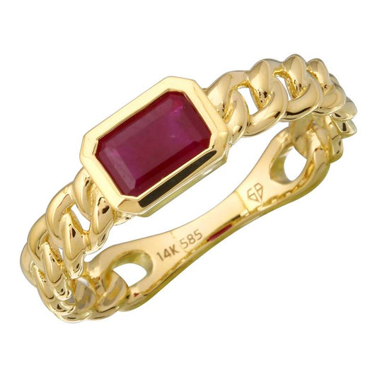 14k Yellow Gold Ruby Bezel Link Ring