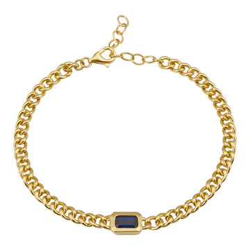 14k Yellow Gold Sapphire Link Chain Bracelet