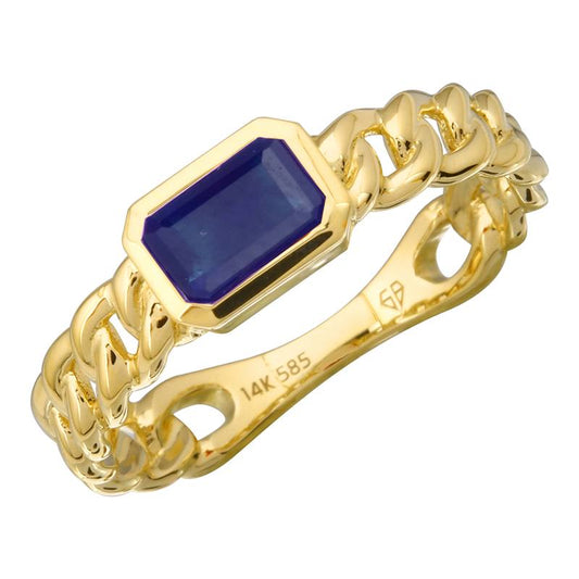 14k Yellow Gold Sapphire Bezel Cuban Link Ring