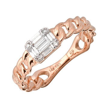 14k Rose Gold Illusion Emerald Diamond Cuban Link Ring