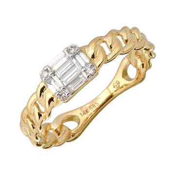 14k Yellow Gold Illusion Emerald Diamond Cuban Link Ring