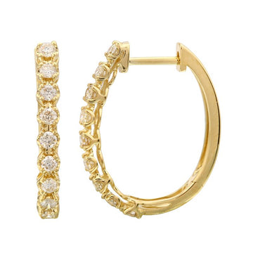 14k Yellow Gold Diamond Oval Hoop Earrings