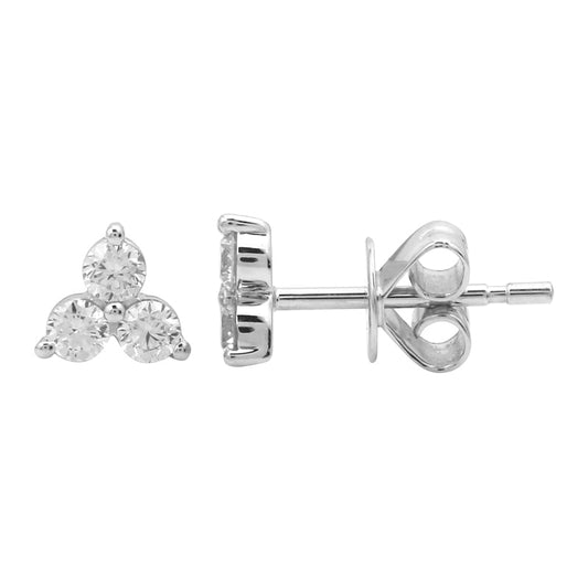 14k White Gold Trio Diamond Stud Earrings