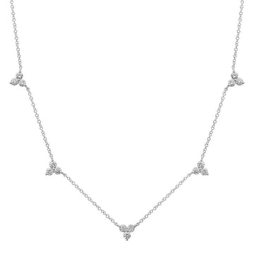 14k White Gold Spaced Trio Diamond Necklace