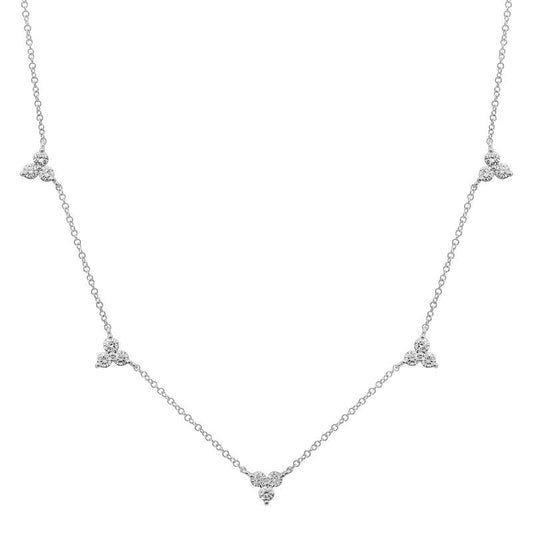 14k White Gold Spaced Trio Diamond Necklace