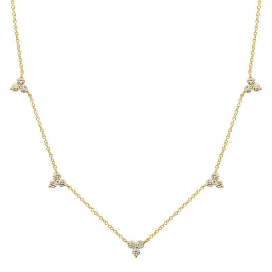 14k Yellow Gold Spaced Trio Diamond Necklace