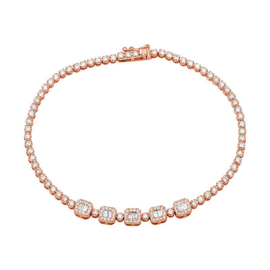 14k Rose Gold Diamond Illusion Emerald Shape With Tennis Bracelet