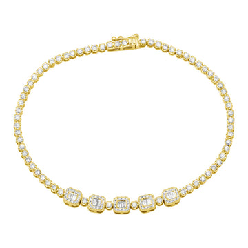 14k Yellow Gold Illusion Emerald Diamond Tennis Bracelet 1.35ctw