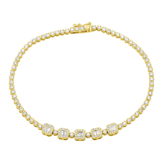 14k Yellow Gold Diamond Illusion Emerald Shape With Tennis Bracelet