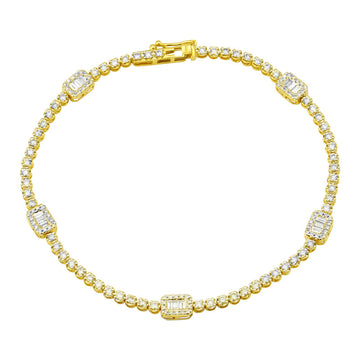 14k Yellow Gold Diamond Illusion Emerald Shape & Tennis Bracelet