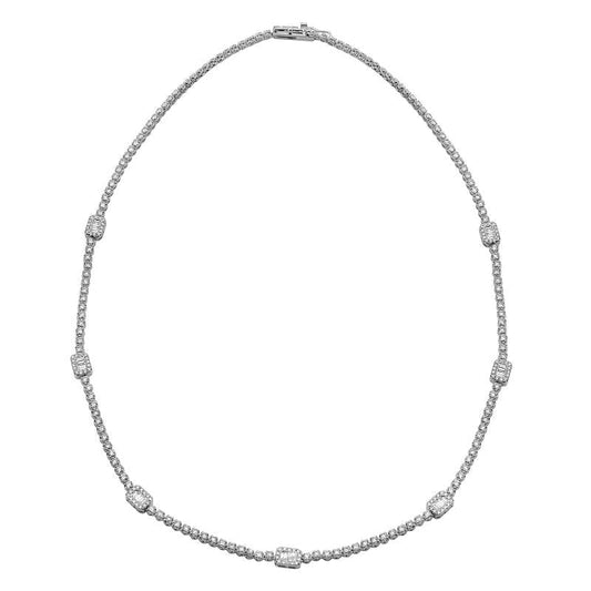 14k White Gold Illusion Emerald & Tennis Necklace 2.50ctw