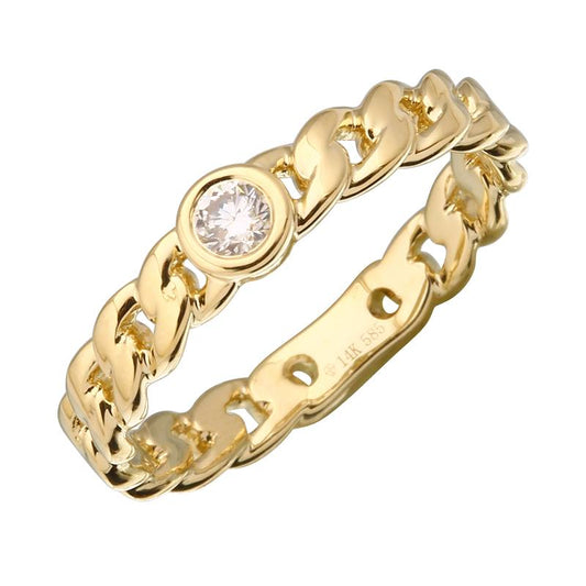 14k Yellow Gold Diamond Bezel Cuban Link Ring