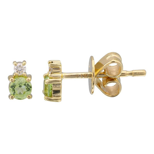 14k Yellow Gold Peridot Diamond Stud Earrings