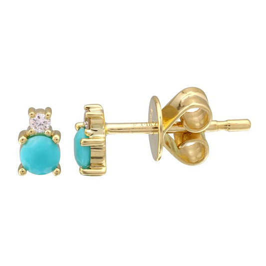 14k Yellow Gold Turquoise Diamond Stud Earrings