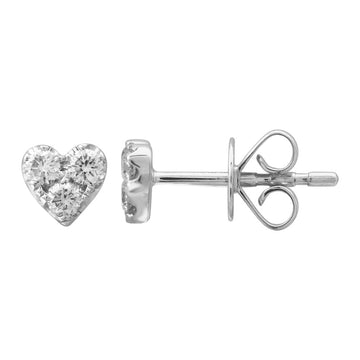 14k White Gold Heart Diamond Stud Earrings 5mm