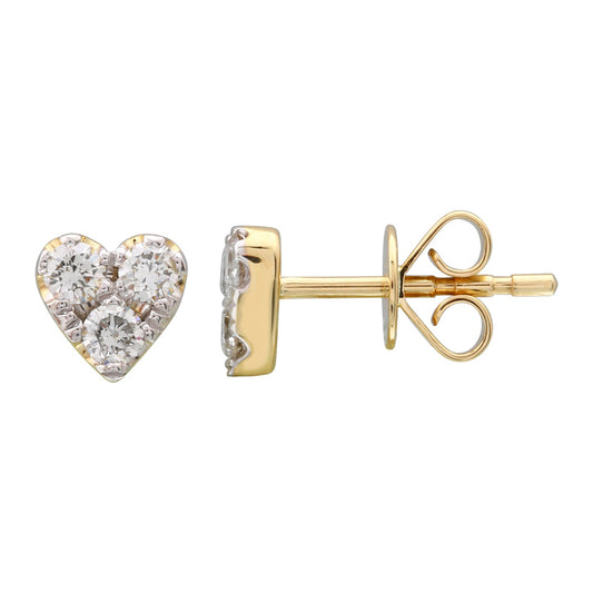 14k Yellow Gold Heart Diamond Stud Earrings 6mm