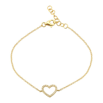 14k Yellow Gold Mini Open Heart Diamond Bracelet