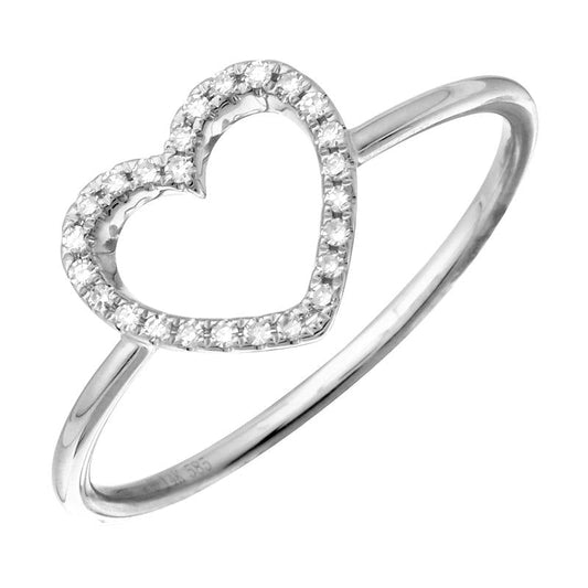 14k White Gold Open Heart Diamond Ring