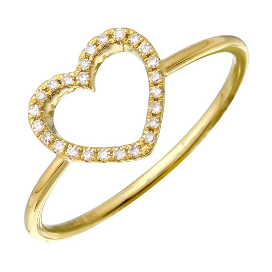 14k Yellow Gold Open Heart Diamond Ring