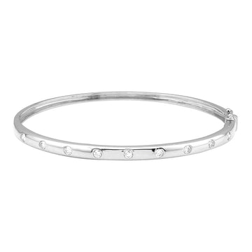 14k White Gold Inlay Diamond Bangle 5mm