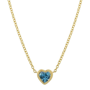 14k Yellow Gold Bezel Set Heart Blue Topaz Necklace