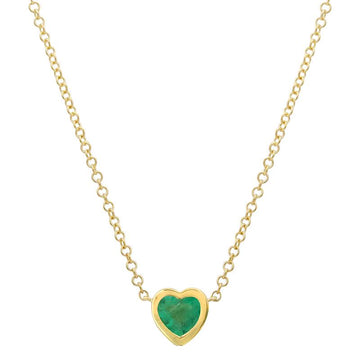 14k Yellow Gold Bezel Set Heart Emerald Necklace