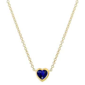 14k Yellow Gold Bezel Set Heart Sapphire Necklace