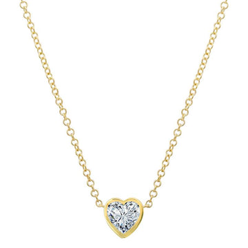 14k Yellow Gold Bezel Set Heart White Topaz Necklace