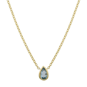 14k Yellow Gold Pear Bezel Blue Topaz Necklace