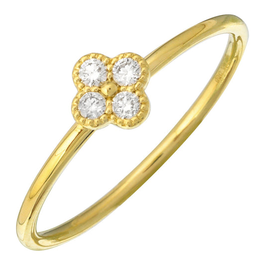 14k Yellow Gold Mini Diamond Clover Ring