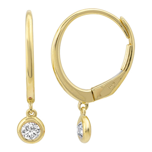 14k Yellow Gold Diamond Bezel Huggie Earrings